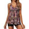 imageYonique Two Piece Tankini Swimsuits for Women with Shorts Halter V Neck Bathing Suits Flowy Twist Front SwimwearMandala
