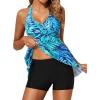 imageYonique Two Piece Tankini Swimsuits for Women with Shorts Halter V Neck Bathing Suits Flowy Twist Front SwimwearTropic Leaf