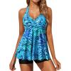 imageYonique Two Piece Tankini Swimsuits for Women with Shorts Halter V Neck Bathing Suits Flowy Twist Front SwimwearTropic Leaf