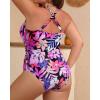 imageYonique Women Plus Size One Piece Swimsuit Tummy Control Bathing Suits Lace up Plunge SwimwearPink Floral1