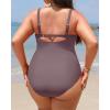 imageYonique Women Plus Size One Piece Swimsuits Tummy Control Bathing Suits Twist Front Ruched SwimwearCoffee Brown