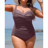 imageYonique Women Plus Size One Piece Swimsuits Tummy Control Bathing Suits Twist Front Ruched SwimwearCoffee Brown