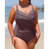 imageYonique Women Plus Size One Piece Swimsuits Tummy Control Bathing Suits Twist Front Ruched SwimwearCoffee Brown