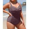 imageYonique Women Plus Size One Piece Swimsuits Tummy Control Bathing Suits Twist Front Ruched SwimwearCoffee Brown