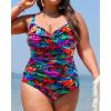 imageYonique Women Plus Size One Piece Swimsuits Tummy Control Bathing Suits Twist Front Ruched SwimwearColorful Leaves