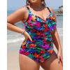 imageYonique Women Plus Size One Piece Swimsuits Tummy Control Bathing Suits Twist Front Ruched SwimwearColorful Leaves