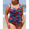 imageYonique Women Plus Size One Piece Swimsuits Tummy Control Bathing Suits Twist Front Ruched SwimwearColorful Leaves