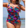 imageYonique Women Plus Size One Piece Swimsuits Tummy Control Bathing Suits Twist Front Ruched SwimwearColorful Leaves