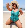 imageYonique Women Plus Size One Piece Swimsuits Tummy Control Bathing Suits Twist Front Ruched SwimwearGreen Paisley