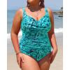 imageYonique Women Plus Size One Piece Swimsuits Tummy Control Bathing Suits Twist Front Ruched SwimwearGreen Paisley