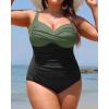 imageYonique Women Plus Size One Piece Swimsuits Tummy Control Bathing Suits Twist Front Ruched SwimwearOlive Green