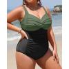 imageYonique Women Plus Size One Piece Swimsuits Tummy Control Bathing Suits Twist Front Ruched SwimwearOlive Green