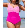 imageYonique Women Plus Size One Piece Swimsuits Tummy Control Bathing Suits Twist Front Ruched SwimwearPink01