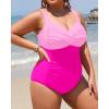 imageYonique Women Plus Size One Piece Swimsuits Tummy Control Bathing Suits Twist Front Ruched SwimwearPink01