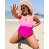 imageYonique Women Plus Size One Piece Swimsuits Tummy Control Bathing Suits Twist Front Ruched SwimwearPink01