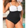 imageYonique Women Plus Size One Piece Swimsuits Tummy Control Bathing Suits Vintage SwimwearBlack and White