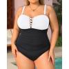 imageYonique Women Plus Size One Piece Swimsuits Tummy Control Bathing Suits Vintage SwimwearBlack and White