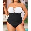 imageYonique Women Plus Size One Piece Swimsuits Tummy Control Bathing Suits Vintage SwimwearBlack and White