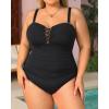 imageYonique Women Plus Size One Piece Swimsuits Tummy Control Bathing Suits Vintage SwimwearBlack01