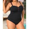 imageYonique Women Plus Size One Piece Swimsuits Tummy Control Bathing Suits Vintage SwimwearBlack01