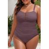 imageYonique Women Plus Size One Piece Swimsuits Tummy Control Bathing Suits Vintage SwimwearCoffee Brown