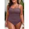 imageYonique Women Plus Size One Piece Swimsuits Tummy Control Bathing Suits Vintage SwimwearCoffee Brown