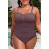 imageYonique Women Plus Size One Piece Swimsuits Tummy Control Bathing Suits Vintage SwimwearCoffee Brown