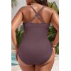 imageYonique Women Plus Size One Piece Swimsuits Tummy Control Bathing Suits Vintage SwimwearCoffee Brown