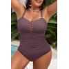 imageYonique Women Plus Size One Piece Swimsuits Tummy Control Bathing Suits Vintage SwimwearCoffee Brown