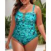 imageYonique Women Plus Size One Piece Swimsuits Tummy Control Bathing Suits Vintage SwimwearGreen Paisley