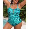 imageYonique Women Plus Size One Piece Swimsuits Tummy Control Bathing Suits Vintage SwimwearGreen Paisley