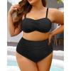 imageYonique Women Plus Size Two Piece Swimsuits High Waisted Bathing Suits Bandeau Bikini Tummy Control SwimwearAntislip Strip  Black