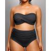 imageYonique Women Plus Size Two Piece Swimsuits High Waisted Bathing Suits Bandeau Bikini Tummy Control SwimwearAntislip Strip  Black