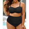 imageYonique Women Plus Size Two Piece Swimsuits High Waisted Bathing Suits Bandeau Bikini Tummy Control SwimwearAntislip Strip  Black
