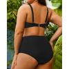 imageYonique Women Plus Size Two Piece Swimsuits High Waisted Bathing Suits Bandeau Bikini Tummy Control SwimwearAntislip Strip  Black