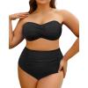 imageYonique Women Plus Size Two Piece Swimsuits High Waisted Bathing Suits Bandeau Bikini Tummy Control SwimwearAntislip Strip  Black