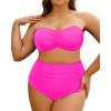 imageYonique Women Plus Size Two Piece Swimsuits High Waisted Bathing Suits Bandeau Bikini Tummy Control SwimwearAntislip Strip  Hot Pink