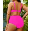 imageYonique Women Plus Size Two Piece Swimsuits High Waisted Bathing Suits Bandeau Bikini Tummy Control SwimwearAntislip Strip  Hot Pink