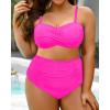 imageYonique Women Plus Size Two Piece Swimsuits High Waisted Bathing Suits Bandeau Bikini Tummy Control SwimwearAntislip Strip  Hot Pink