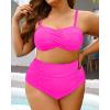 imageYonique Women Plus Size Two Piece Swimsuits High Waisted Bathing Suits Bandeau Bikini Tummy Control SwimwearAntislip Strip  Hot Pink