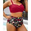 imageYonique Women Plus Size Two Piece Swimsuits High Waisted Bathing Suits Bandeau Bikini Tummy Control SwimwearRed and Floral