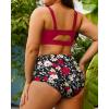 imageYonique Women Plus Size Two Piece Swimsuits High Waisted Bathing Suits Bandeau Bikini Tummy Control SwimwearRed and Floral