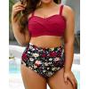 imageYonique Women Plus Size Two Piece Swimsuits High Waisted Bathing Suits Bandeau Bikini Tummy Control SwimwearRed and Floral