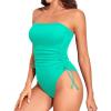 imageYonique Women Strapless One Piece Swimsuit Tummy Control Bandeau Bathing Suit Cheeky SwimwearAqua Green
