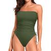 imageYonique Women Strapless One Piece Swimsuit Tummy Control Bandeau Bathing Suit Cheeky SwimwearArmy Green