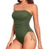 imageYonique Women Strapless One Piece Swimsuit Tummy Control Bandeau Bathing Suit Cheeky SwimwearArmy Green