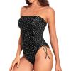 imageYonique Women Strapless One Piece Swimsuit Tummy Control Bandeau Bathing Suit Cheeky SwimwearBlack Dot