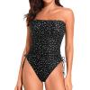 imageYonique Women Strapless One Piece Swimsuit Tummy Control Bandeau Bathing Suit Cheeky SwimwearBlack Dot