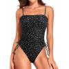 imageYonique Women Strapless One Piece Swimsuit Tummy Control Bandeau Bathing Suit Cheeky SwimwearBlack Dot