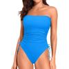 imageYonique Women Strapless One Piece Swimsuit Tummy Control Bandeau Bathing Suit Cheeky SwimwearBlue